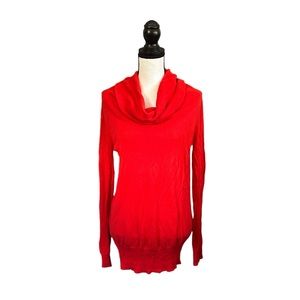 Mayarya Cowl Neck Sweater Red Orange Lightweight Wool Cashmere Blend Holiday M